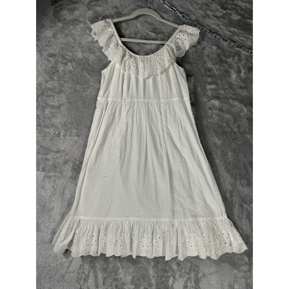 Ann Taylor Dress Womens 8 White Eyelet Ruffle coquette cottage dainty